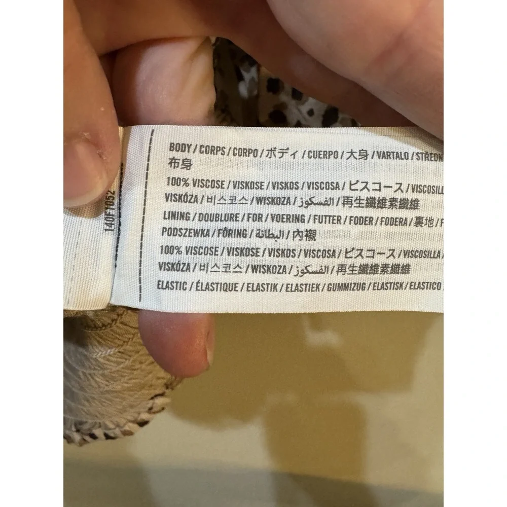 Abercrombie & Fitch Leopard Print Smocked Waist V Neck Puff Tie Sleeve Blouse